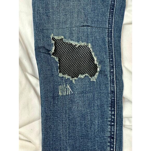 Free People Distressed Fishnet-Inlet Skinny Jeans Tupelo Blue 25 - Picture 13 of 16
